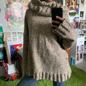 Liz Claiborne Tan Cowl Neck Sweater with Ruffled Hem